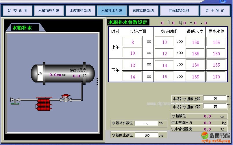 这些过程均在时间参数情况下执行，点击“水箱补水参数设定”